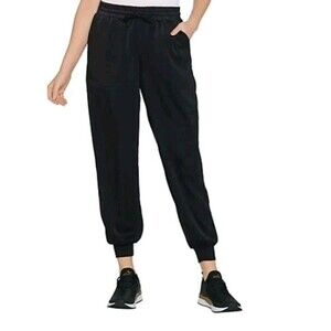 Black AnyBody Tall Satin Jogger Pants Side Pockets New Casual Lounge XL